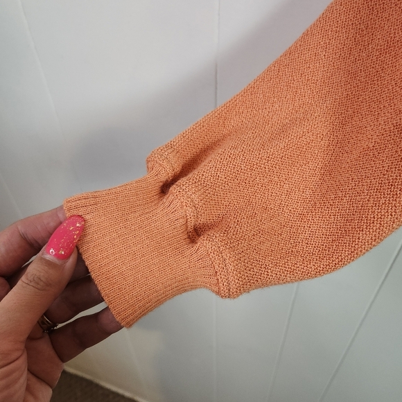 Vintage 90s Orange Knit Lightweight Sweater V-Neck Peru Alpaca Mens Size Medium - Picture 5 of 12